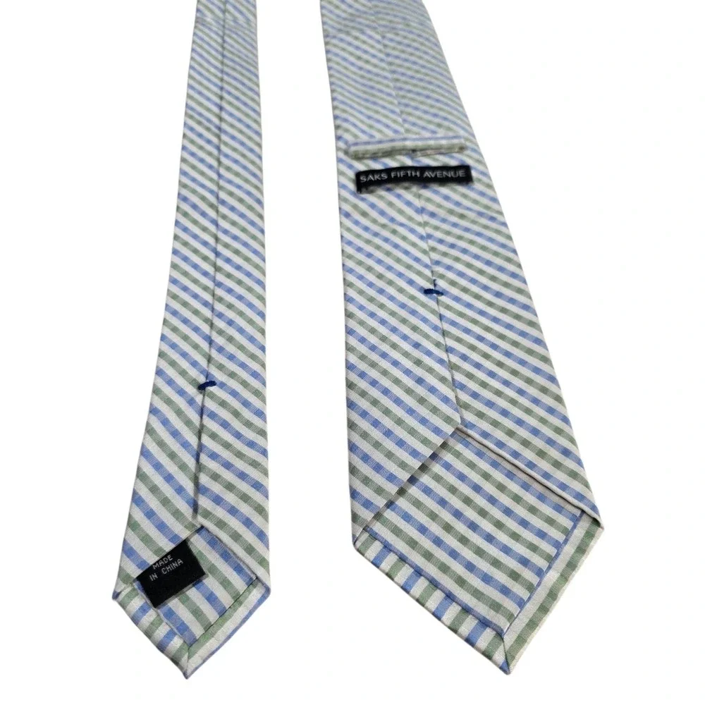 SAKS FIFTH AVENUE Striped‎ Silk Neck Tie Blue Green Diagonal Classic Business
